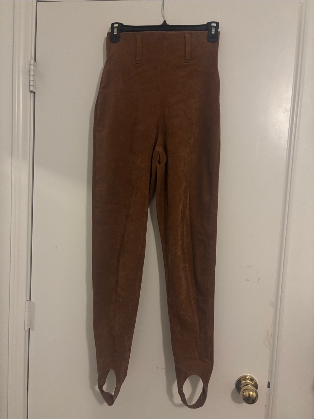 Frederick's of Hollywood Brown Faux-Suede Stirrup Pants